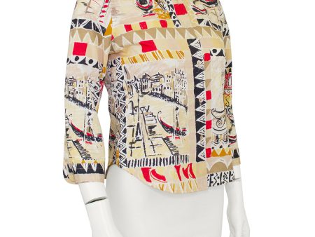 Tan SS 2004 Venezia Print Cropped Shirt For Cheap