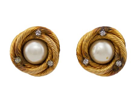 Gold, Pearl and Rhinestone Clip On Earrings For Discount