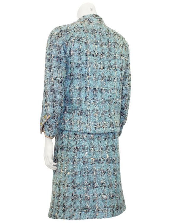 Blue Tweed Haute Couture Jacket and Dress Ensemble Online Hot Sale