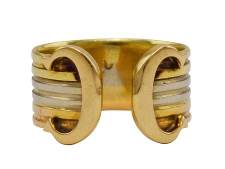 18K White, Yellow & Rose Gold Double C Cigar Band Ring For Cheap